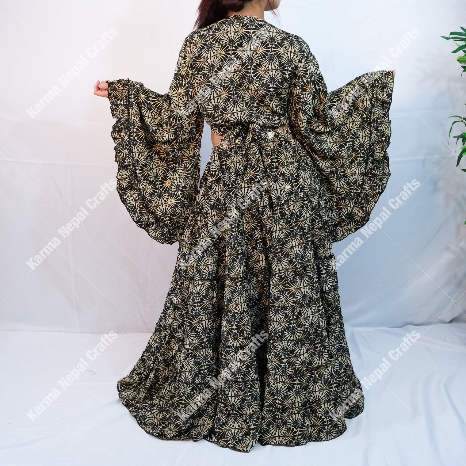 Willow Whisper Skirt with Ruffle Sleeve Top