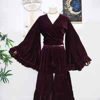 Velvet Dream Tiered Flowy Pants with Ruffle Wrap Top Set