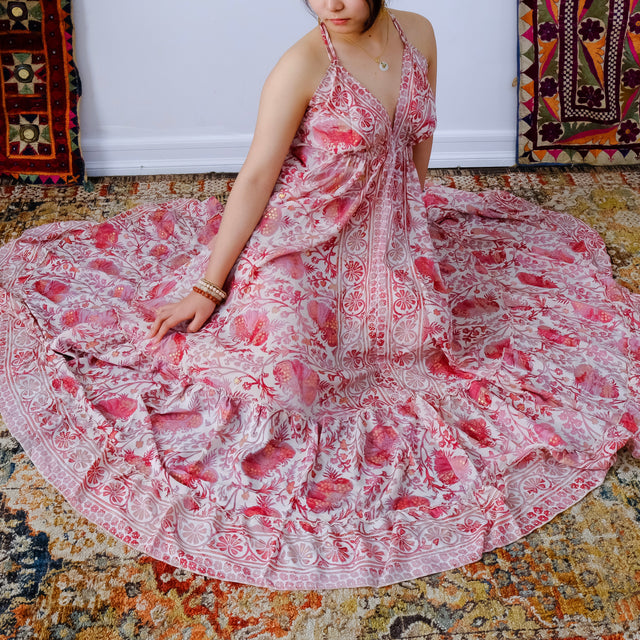 Silk Long Bohemian Tiered  Maxi  Backless Dress