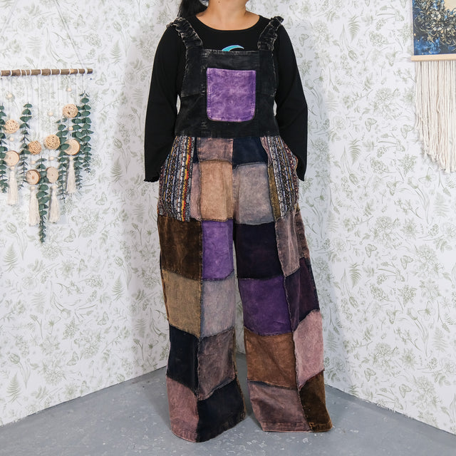 Patchwork Corduroy Wide Leg Jumpsuit