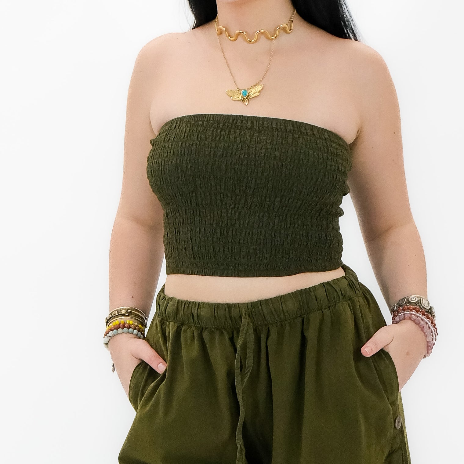 Smocked Bandeau Cotton  Tube Top