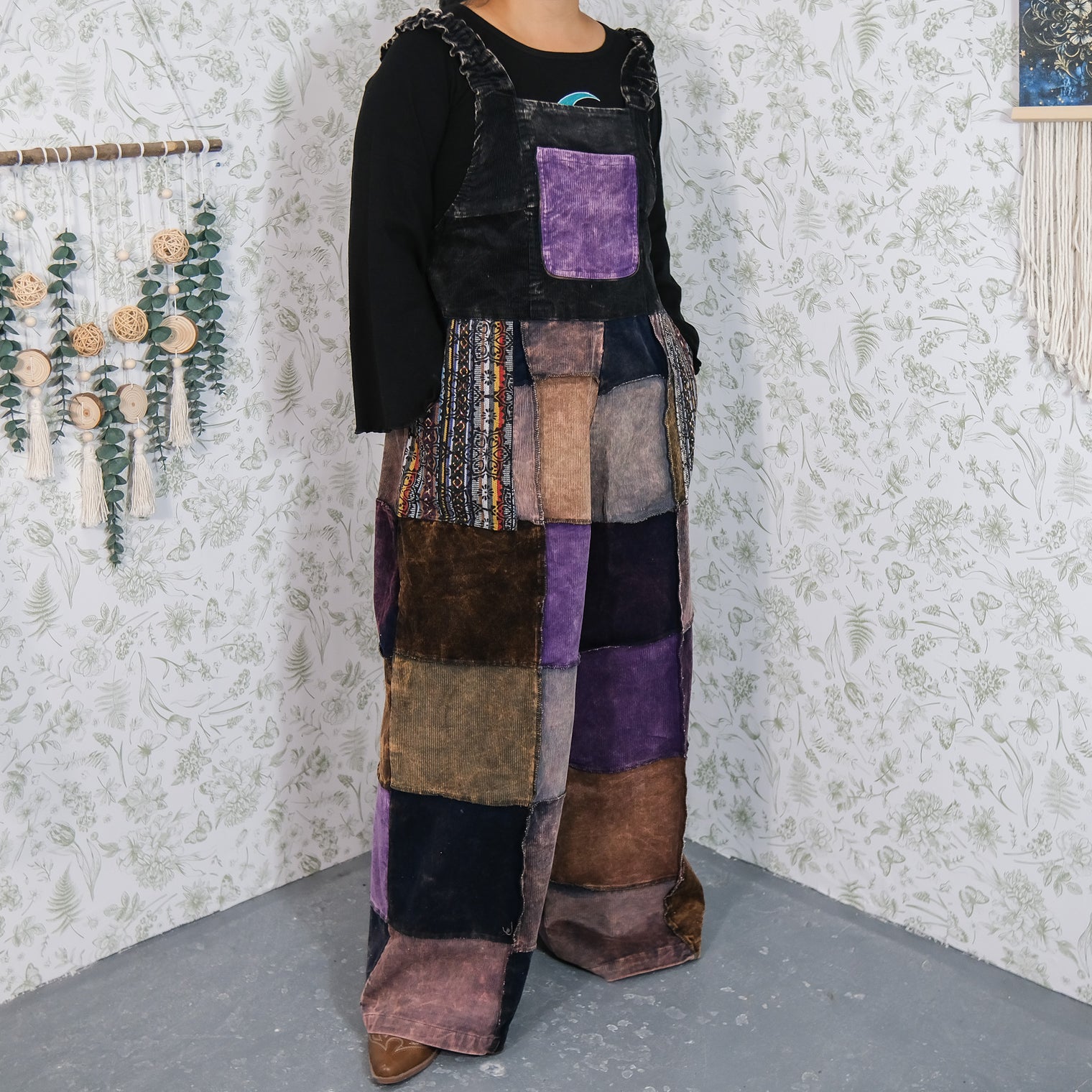 Patchwork Corduroy Wide Leg Jumpsuit