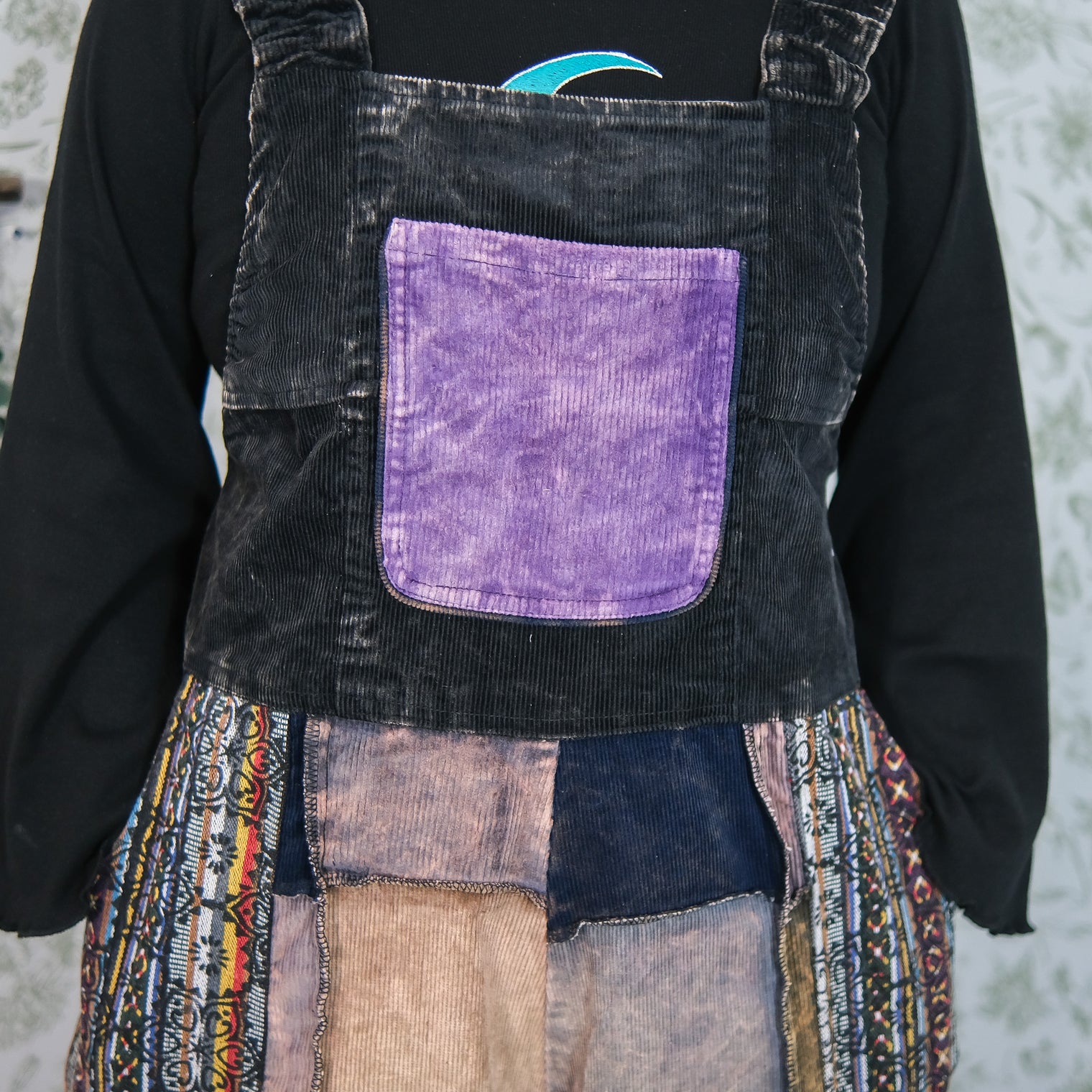 Patchwork Corduroy Wide Leg Jumpsuit