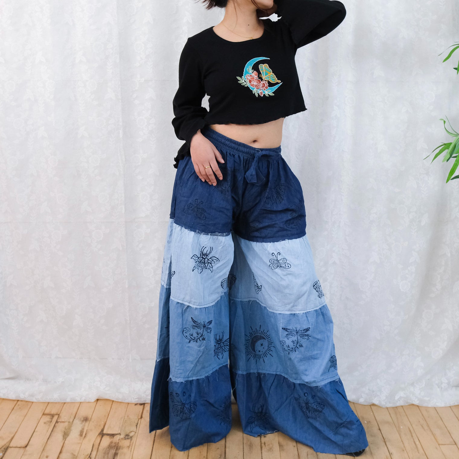 Denim Tiered Wide Leg Pants