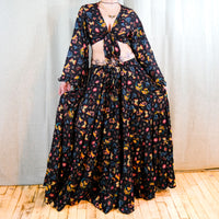 Forest Whisper Skirt with Ruffle Sleeve Top