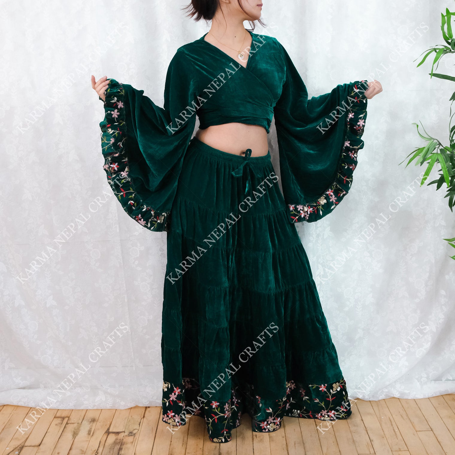 Velvet Whimsy Skirt Set with Hand Embroidery