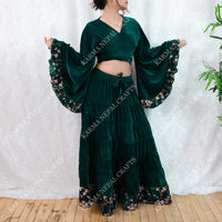 Velvet Whimsy Skirt Set with Hand Embroidery