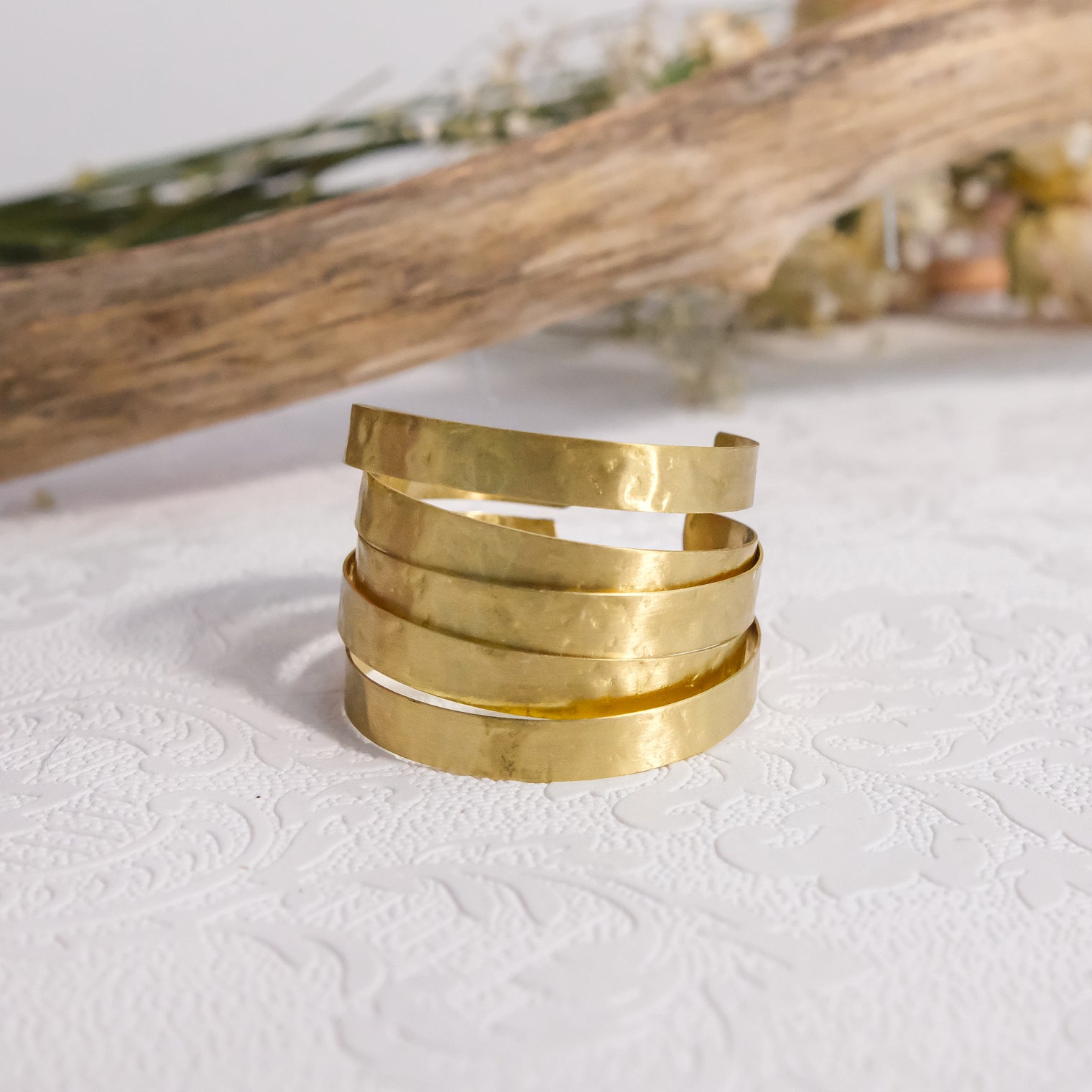 Adjustable Hammered  Spiral Cuff Bracelet