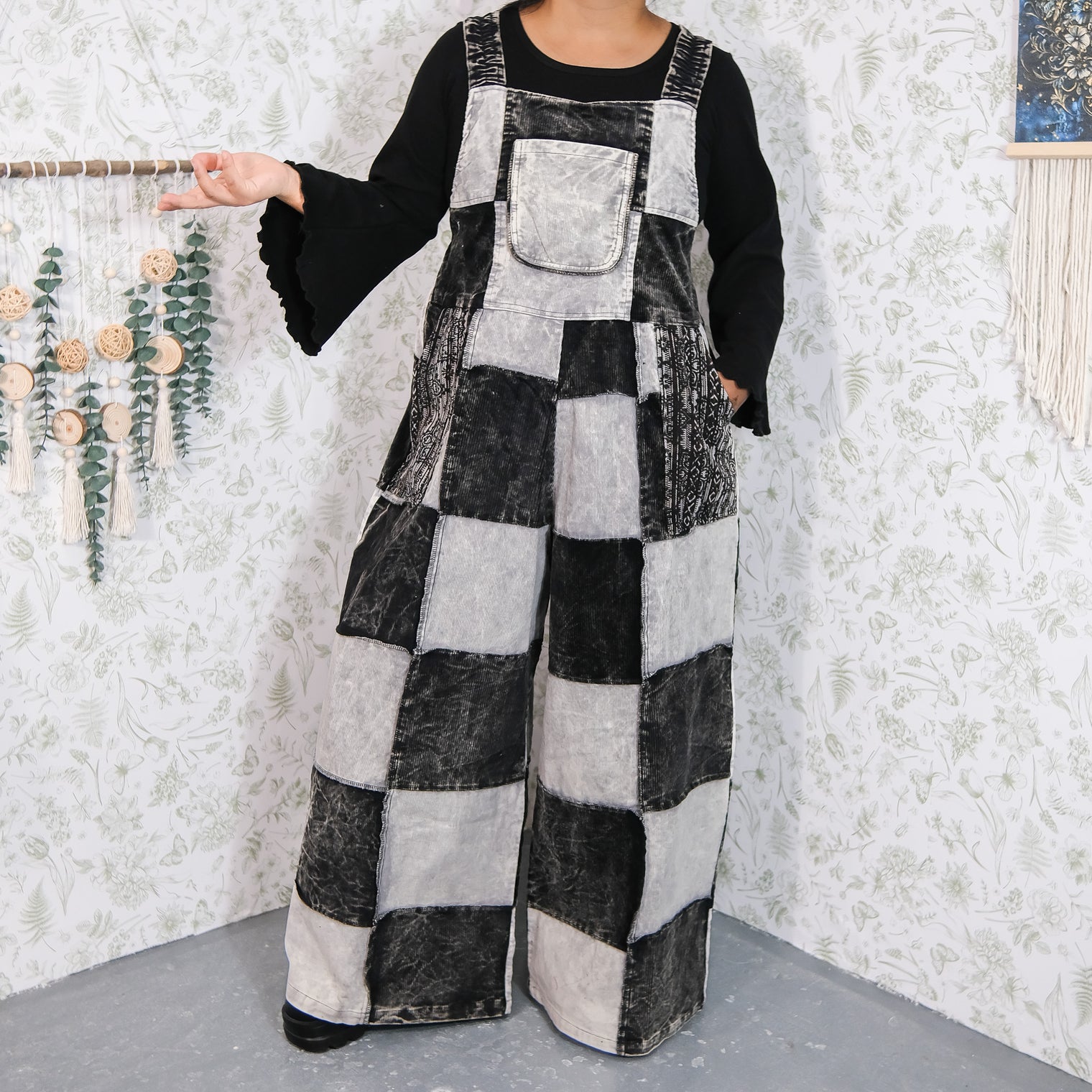 Patchwork Corduroy Wide Leg Jumpsuit