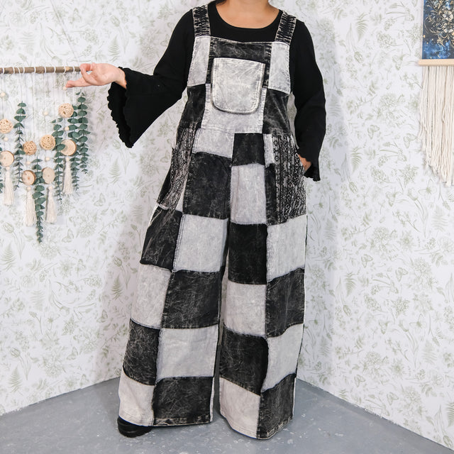 Patchwork Corduroy Wide Leg Jumpsuit