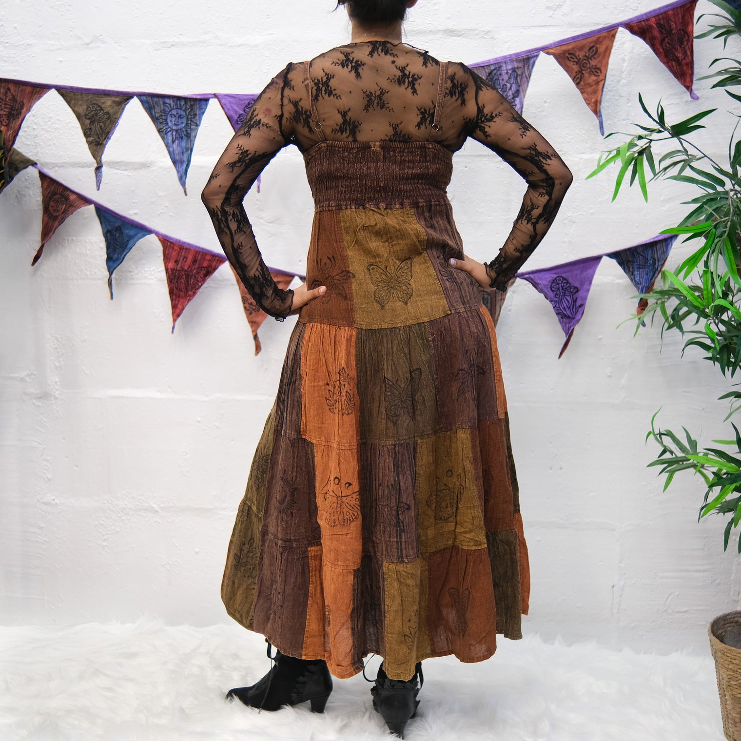 Patchwork Tiered Boho Maxi Dress with Pockets