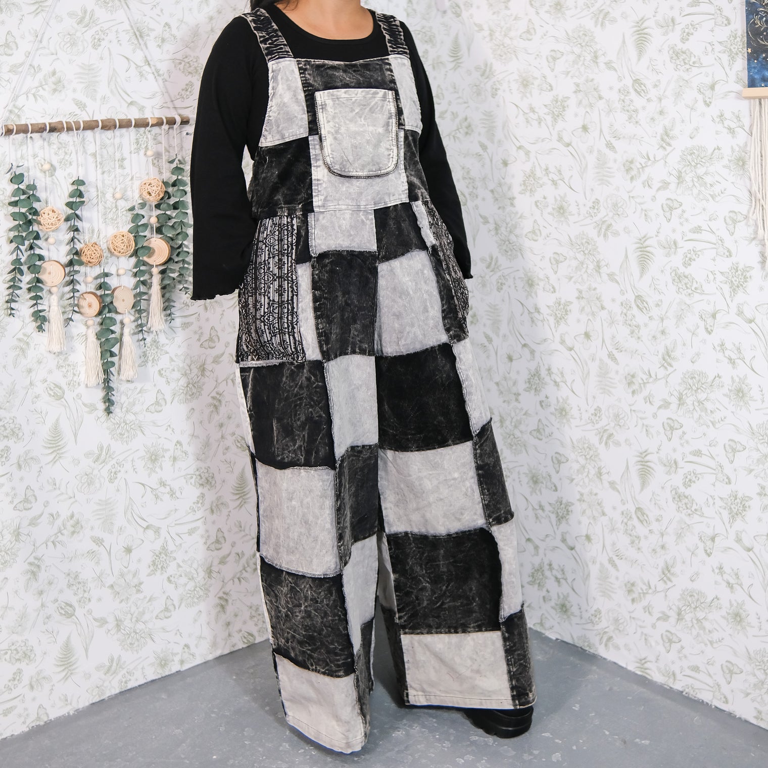 Patchwork Corduroy Wide Leg Jumpsuit