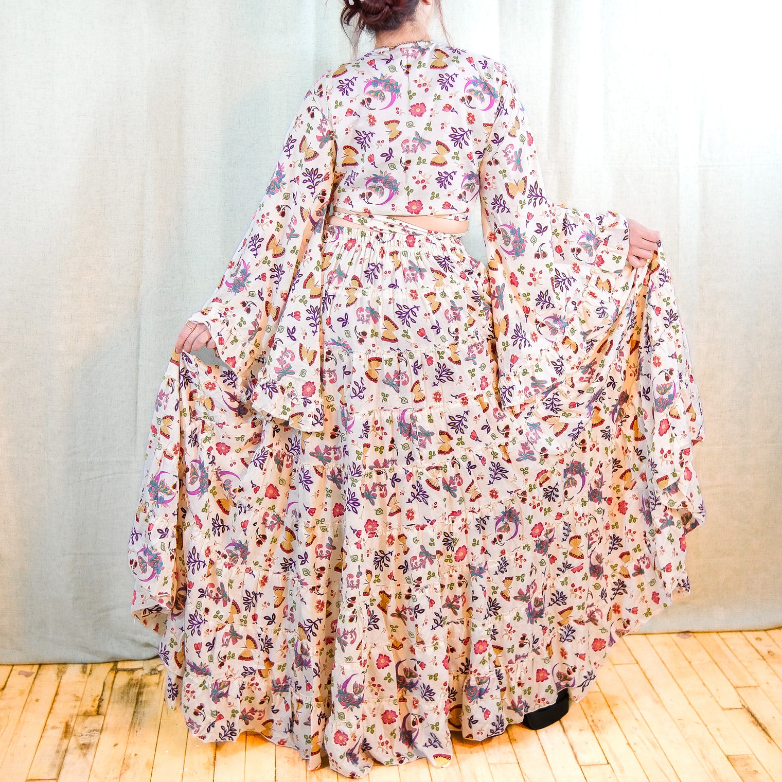 Forest Whisper Skirt with Ruffle Sleeve Top