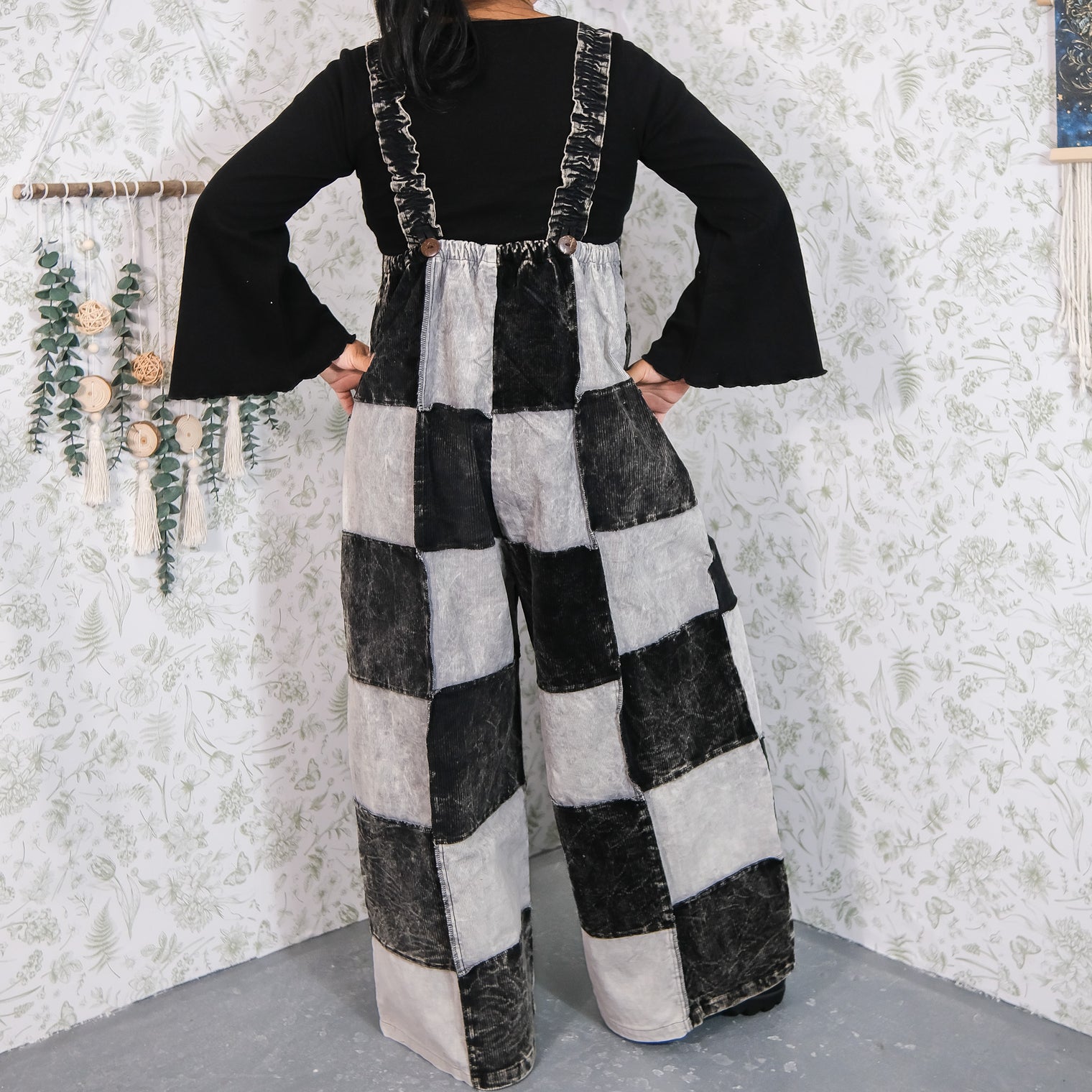 Patchwork Corduroy Wide Leg Jumpsuit