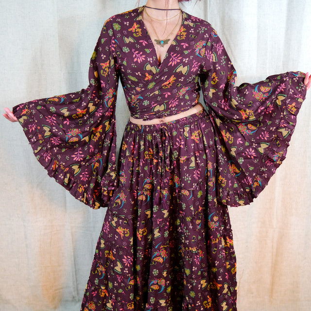 Forest Whisper Skirt with Ruffle Sleeve Top