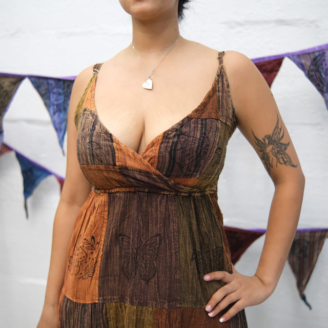 Patchwork Tiered Boho Maxi Dress with Pockets
