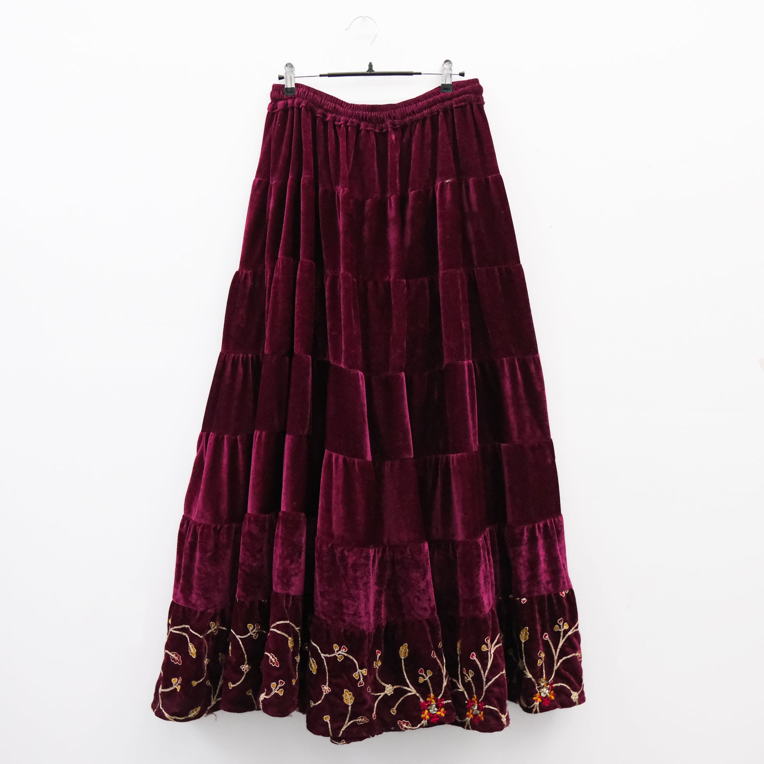 Flowy Embroidery Velvet Skirt