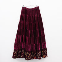 Flowy Embroidery Velvet Skirt