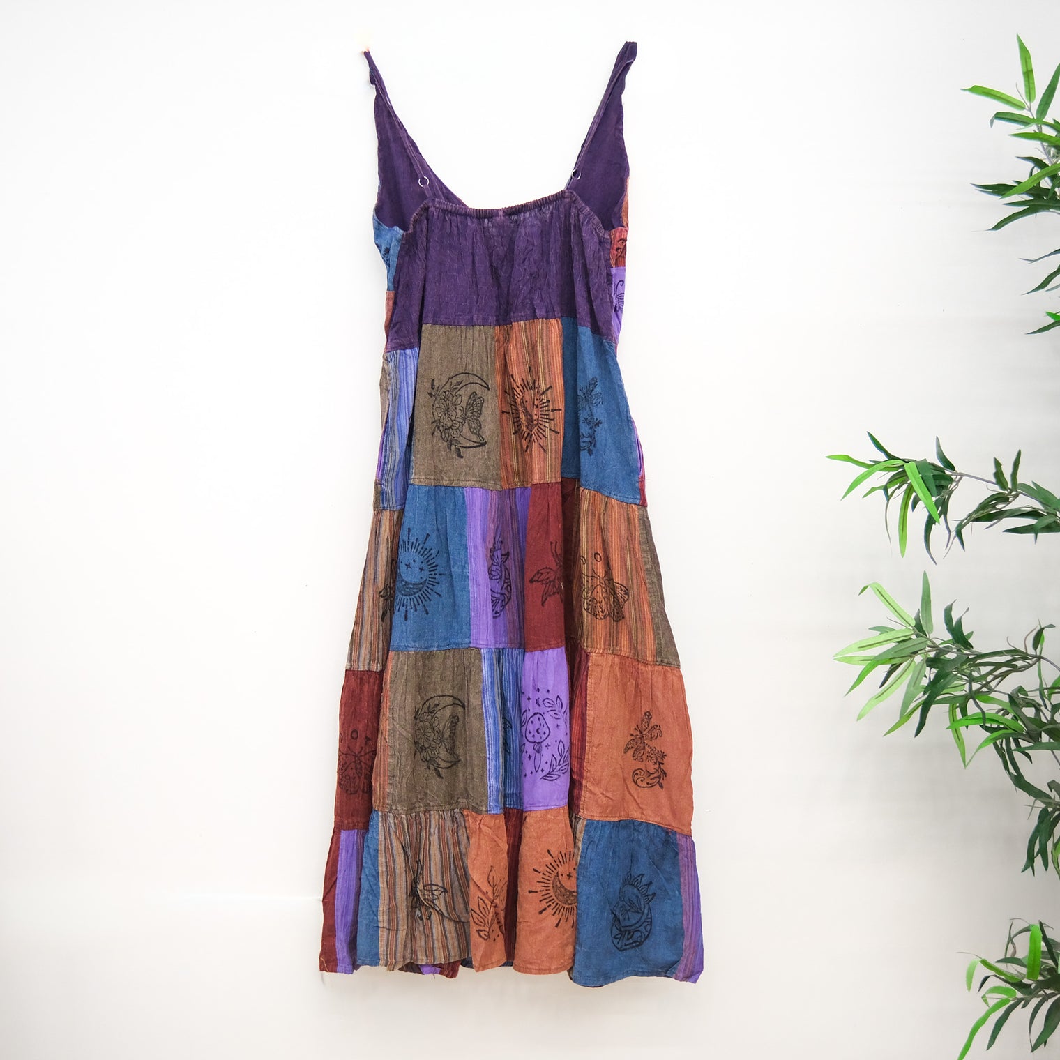 Patchwork Tiered Boho Maxi Dress with Pockets