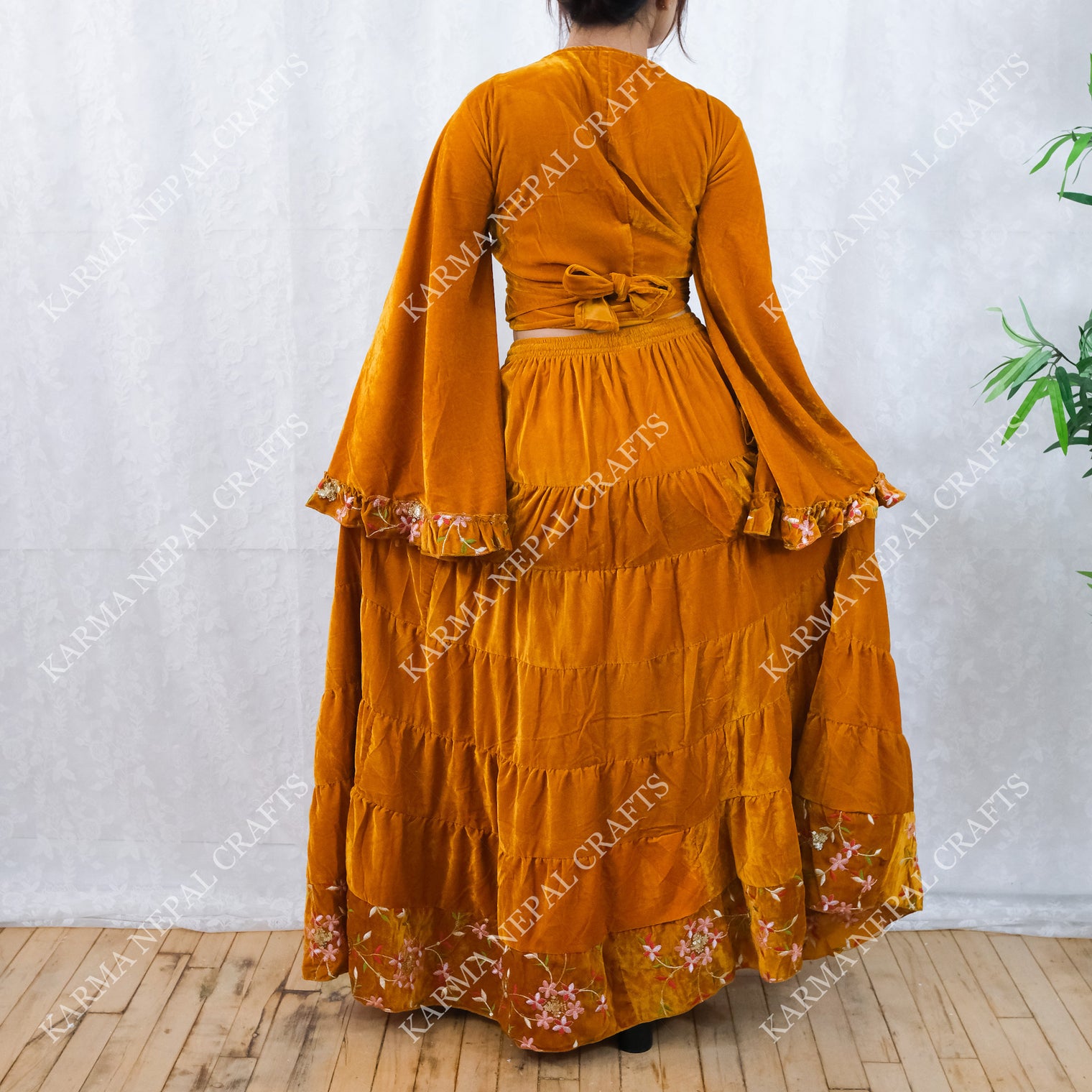 Velvet Whimsy Skirt Set with Hand Embroidery