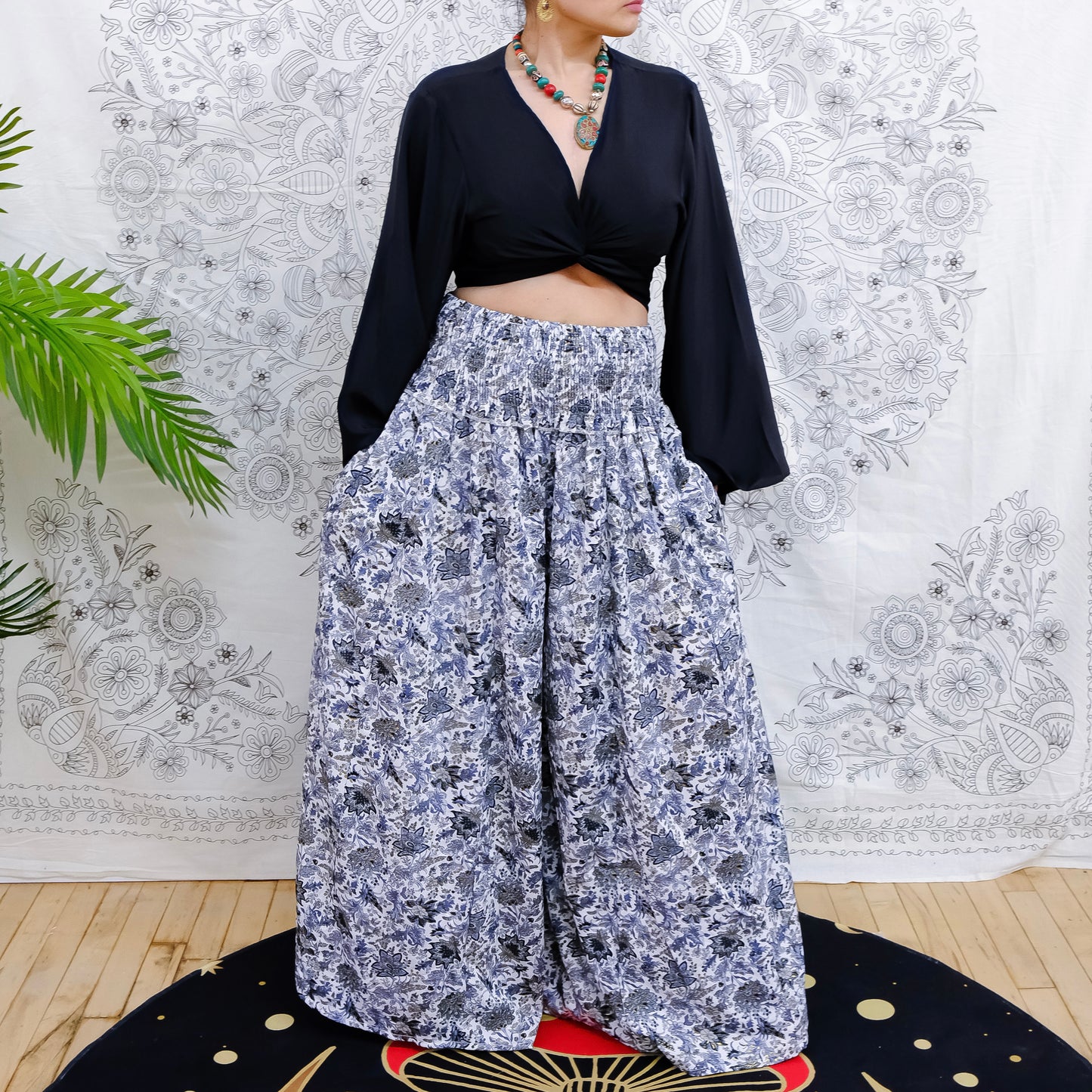 Wide Flowy Summer Palazzo Pants with Pockets
