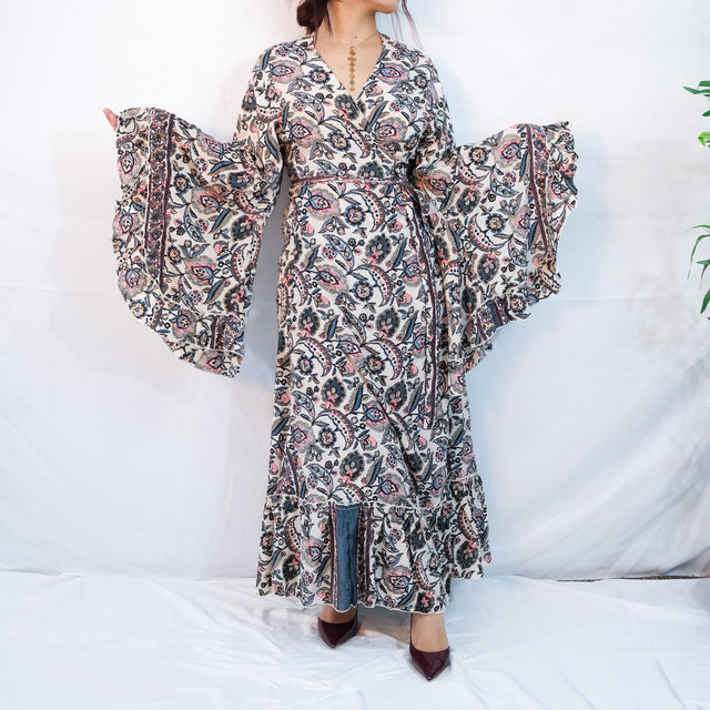 Long Boho Wrap Dress with Ruffles