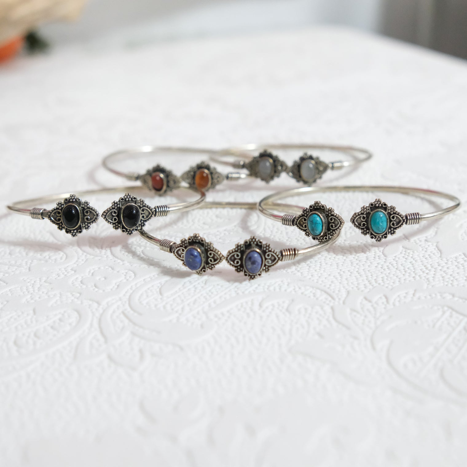 Moonlight Filigree Gemstone Cuff Bracelet
