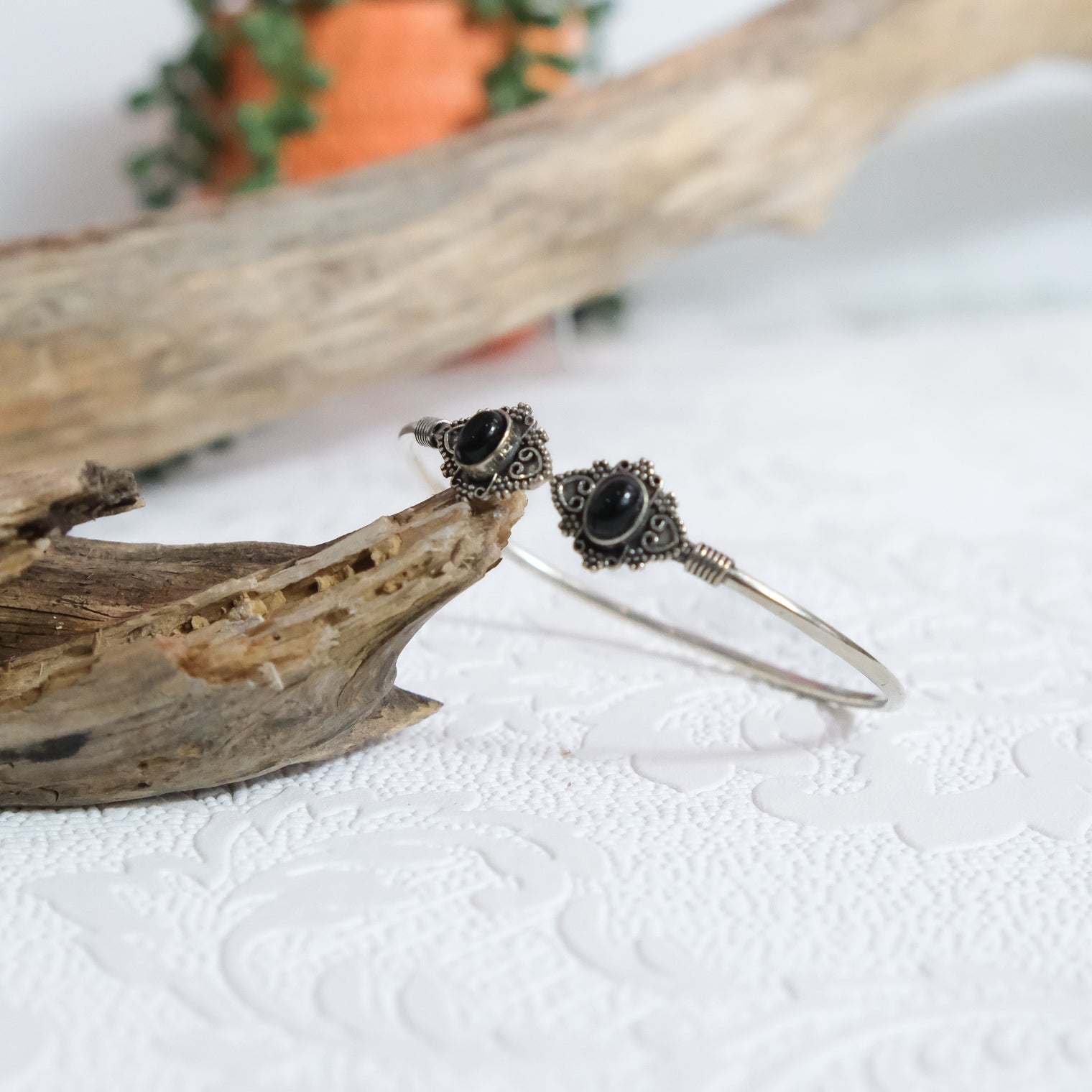 Moonlight Filigree Gemstone Cuff Bracelet