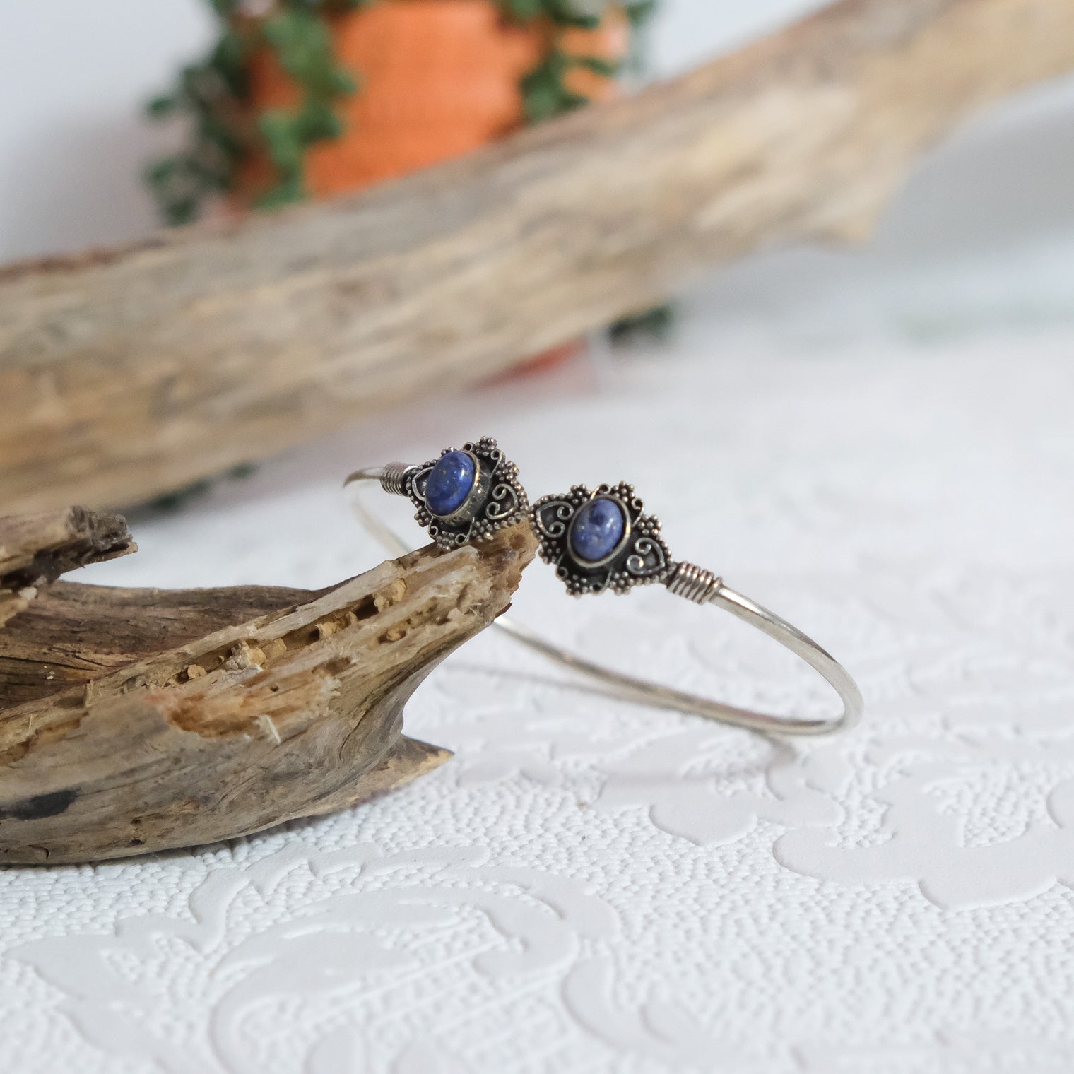 Moonlight Filigree Gemstone Cuff Bracelet