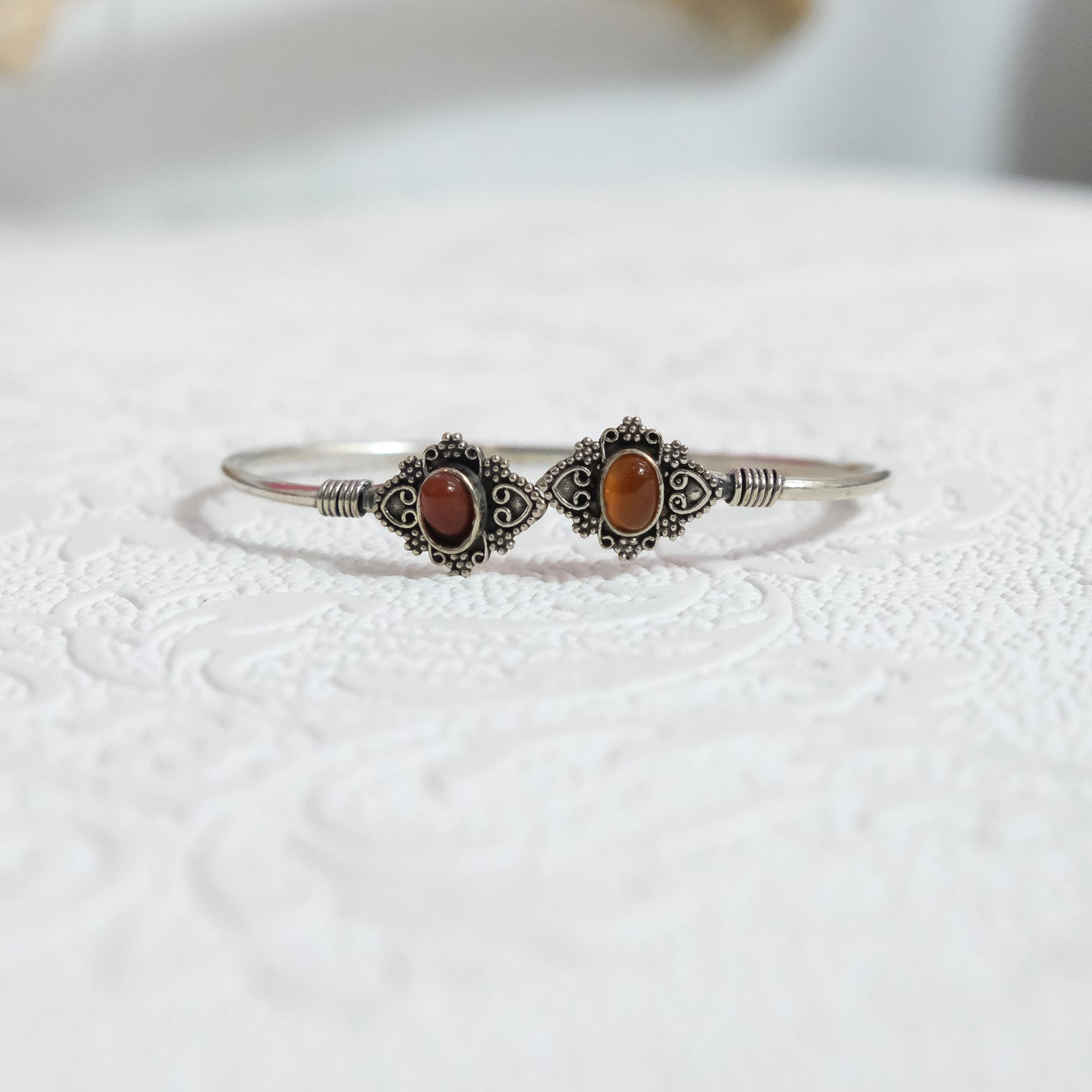 Moonlight Filigree Gemstone Cuff Bracelet