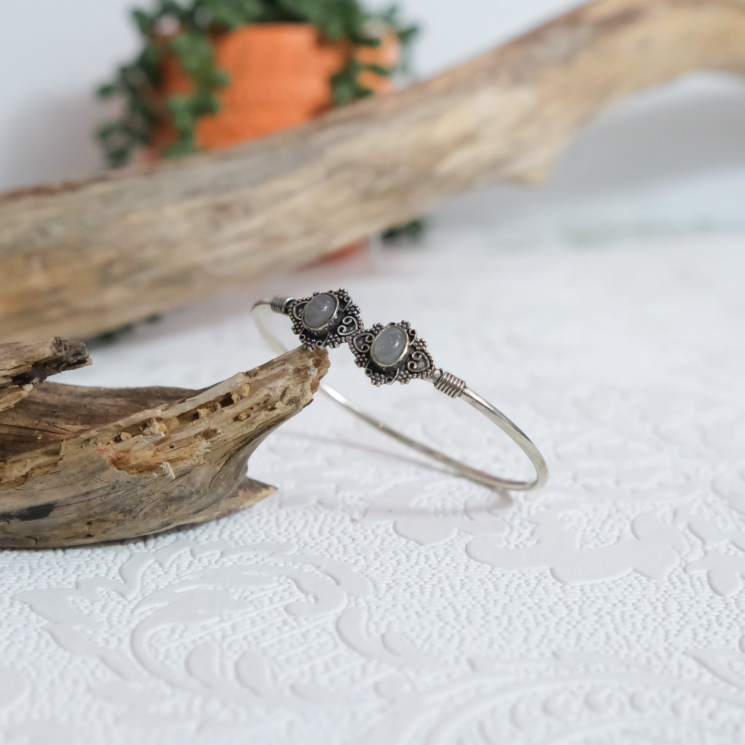 Moonlight Filigree Gemstone Cuff Bracelet