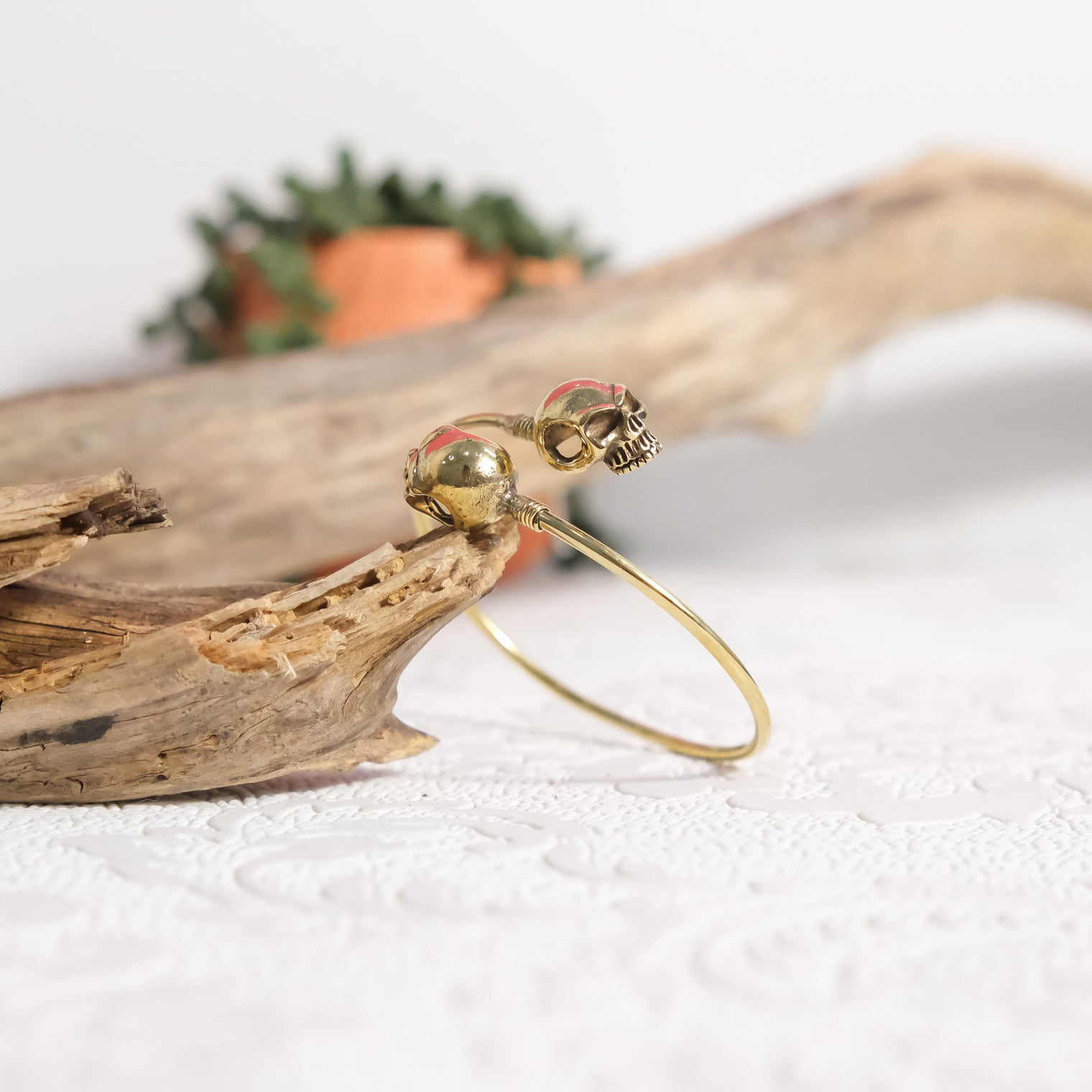 Gothic Skull Adjustable Brass Bangle