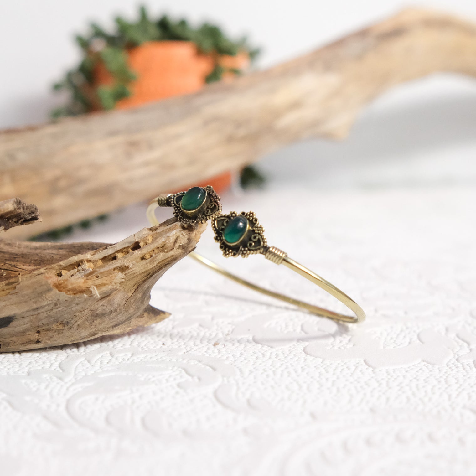 Mystic Lotus  Gemstone Cuff Bracelet
