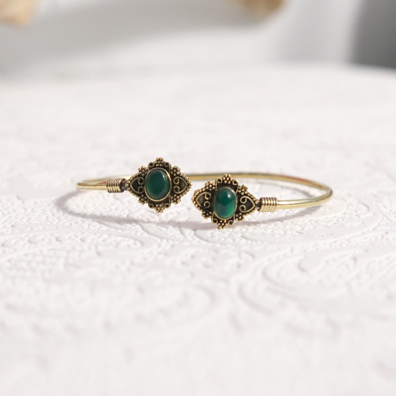 Mystic Lotus  Gemstone Cuff Bracelet