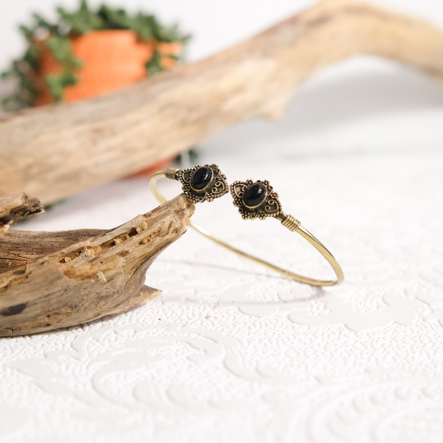 Mystic Lotus  Gemstone Cuff Bracelet