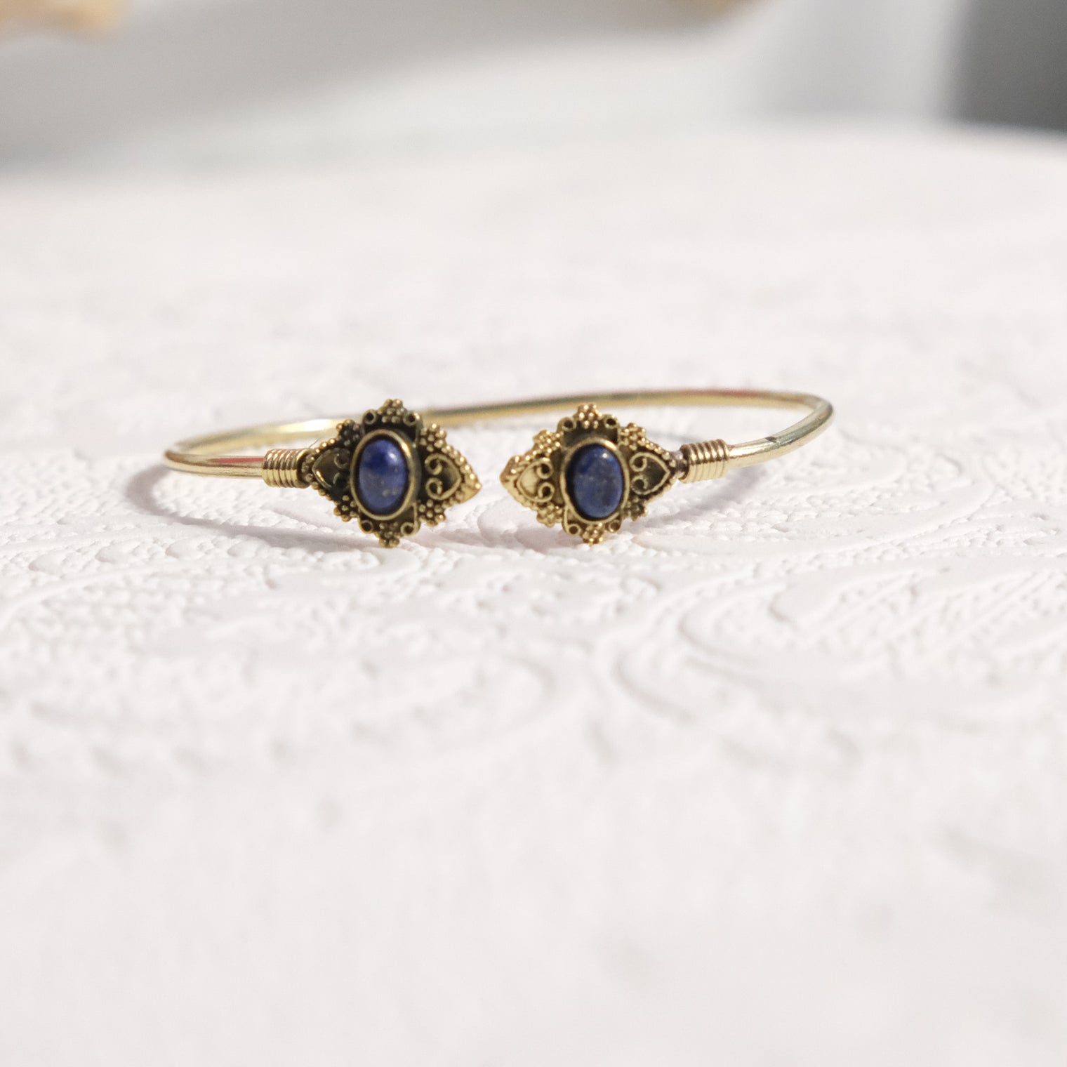 Mystic Lotus  Gemstone Cuff Bracelet