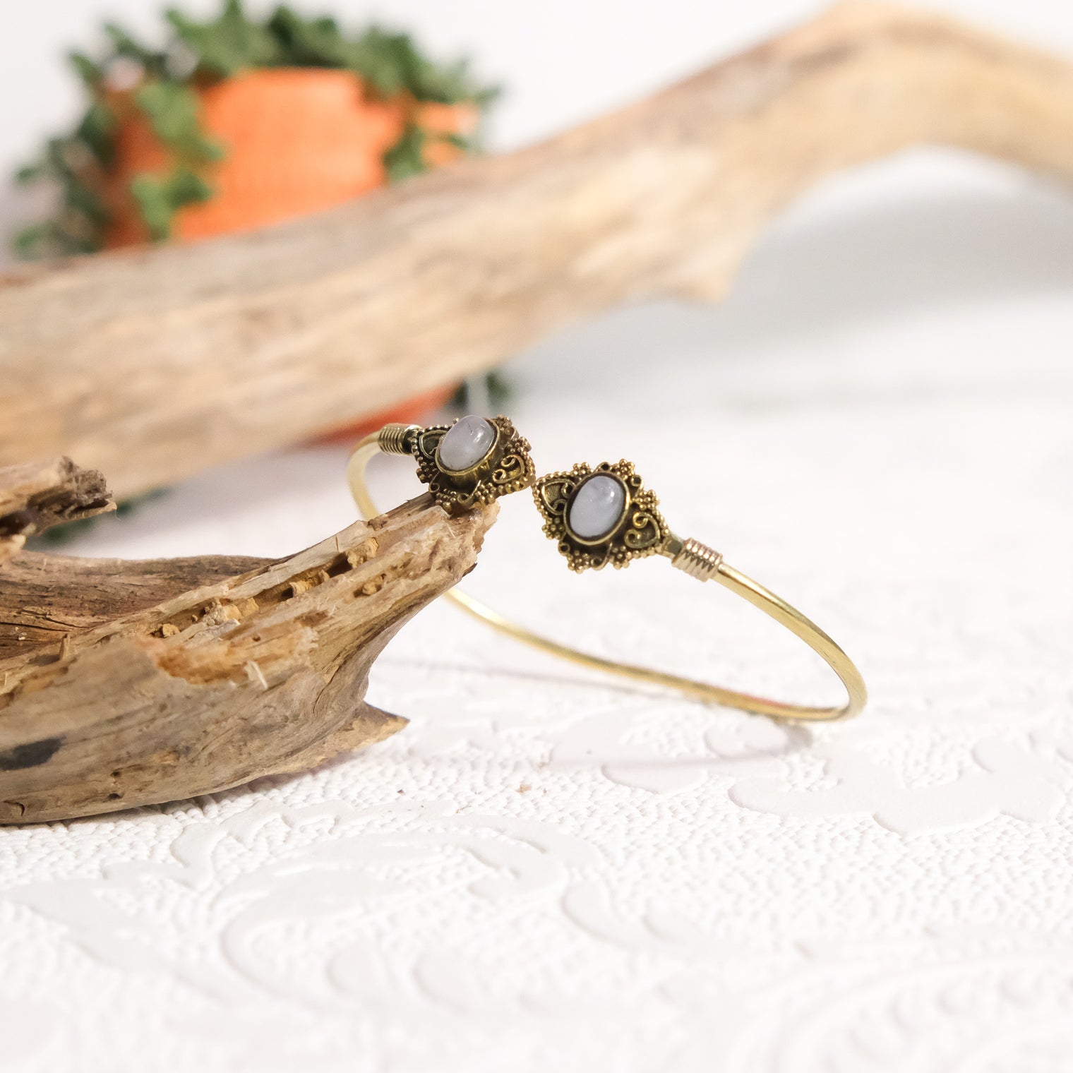 Mystic Lotus  Gemstone Cuff Bracelet