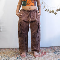 Stonewashed Cotton Cargo Utility Pants with Pockets