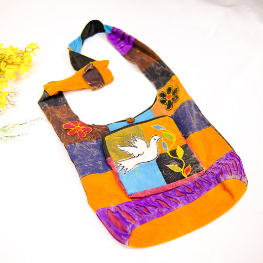 Hand Embroidered Bird Design Boho Messenger Bag