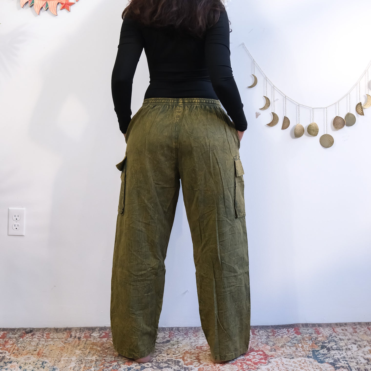 Stonewashed Cotton Cargo Utility Pants with Pockets