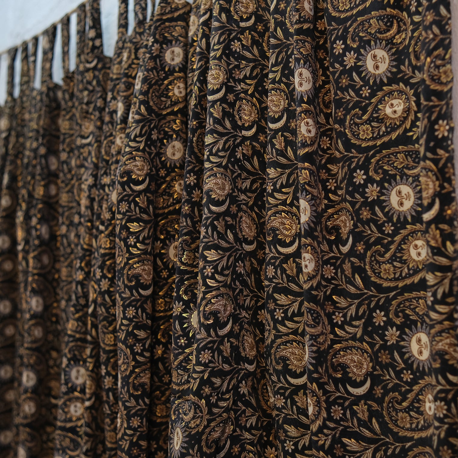 Paisley Floral Curtains with Sun Motifs & Gold Details