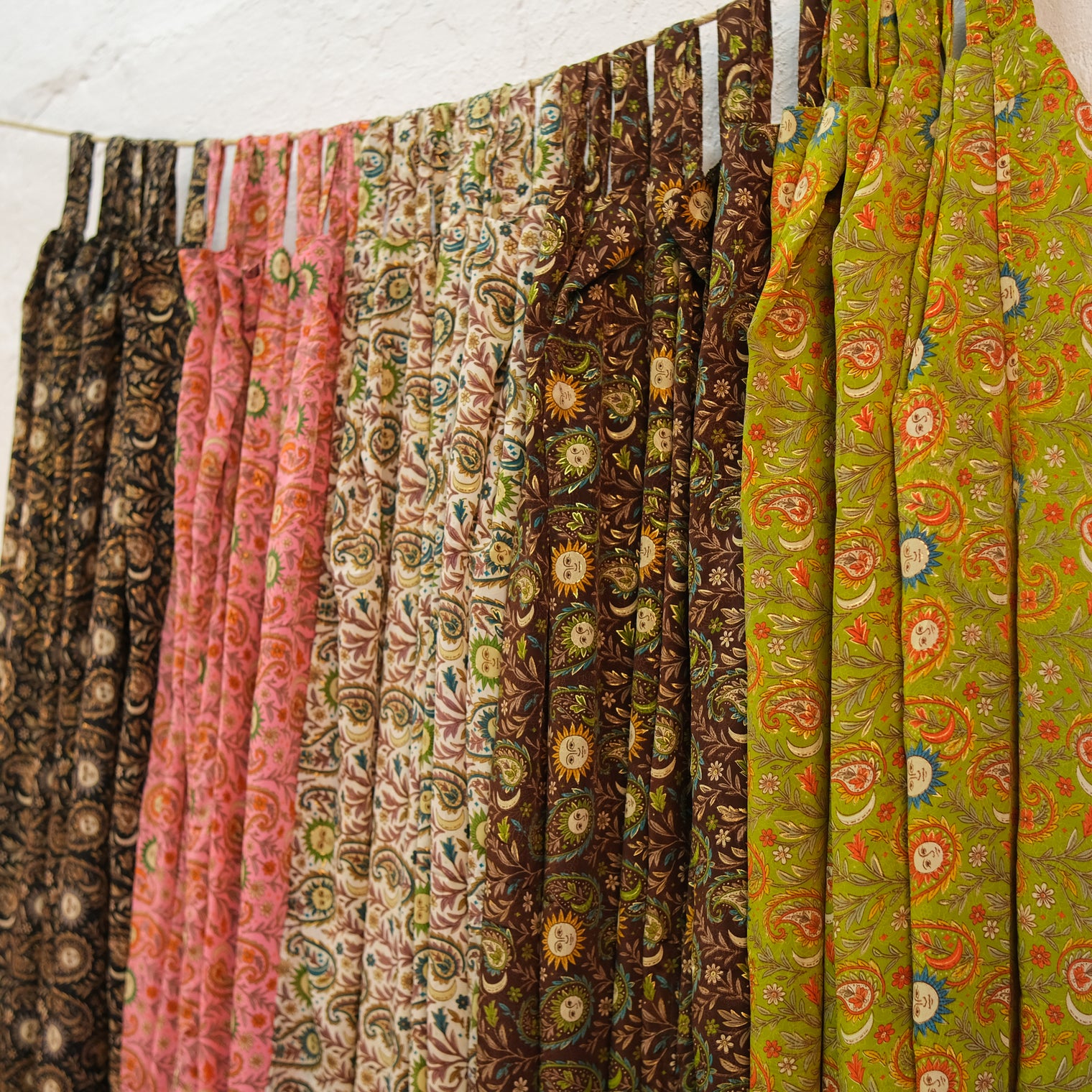 Paisley Floral Curtains with Sun Motifs & Gold Details