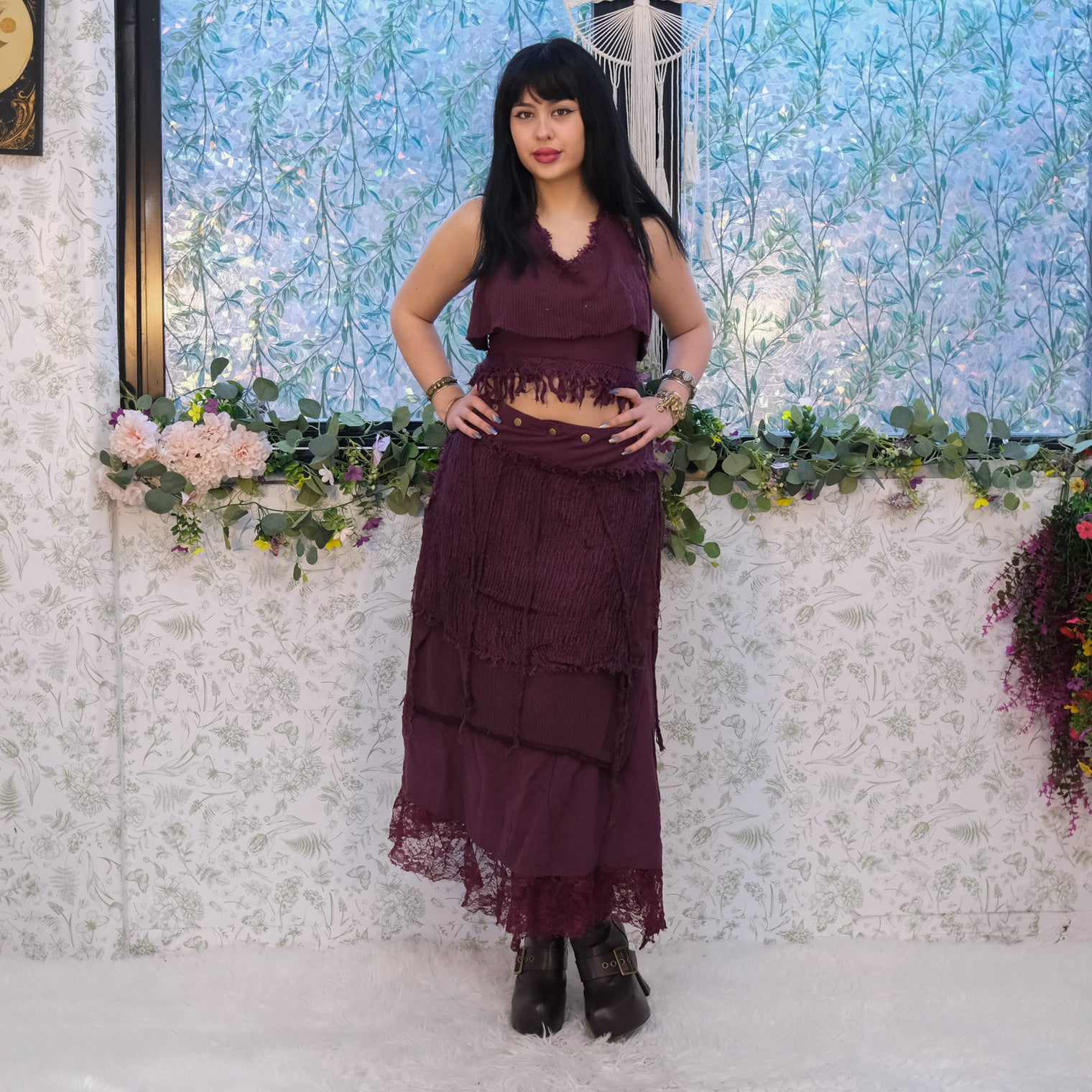 Boho Fairy Layered Festival Wrap Skirt Set with Halter Top