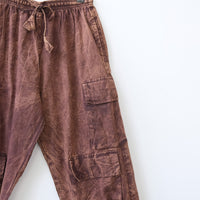 Stonewashed Cotton Cargo Utility Pants with Pockets