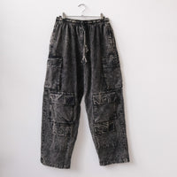 Stonewashed Cotton Cargo Utility Pants with Pockets