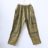 Stonewashed Cotton Cargo Utility Pants with Pockets