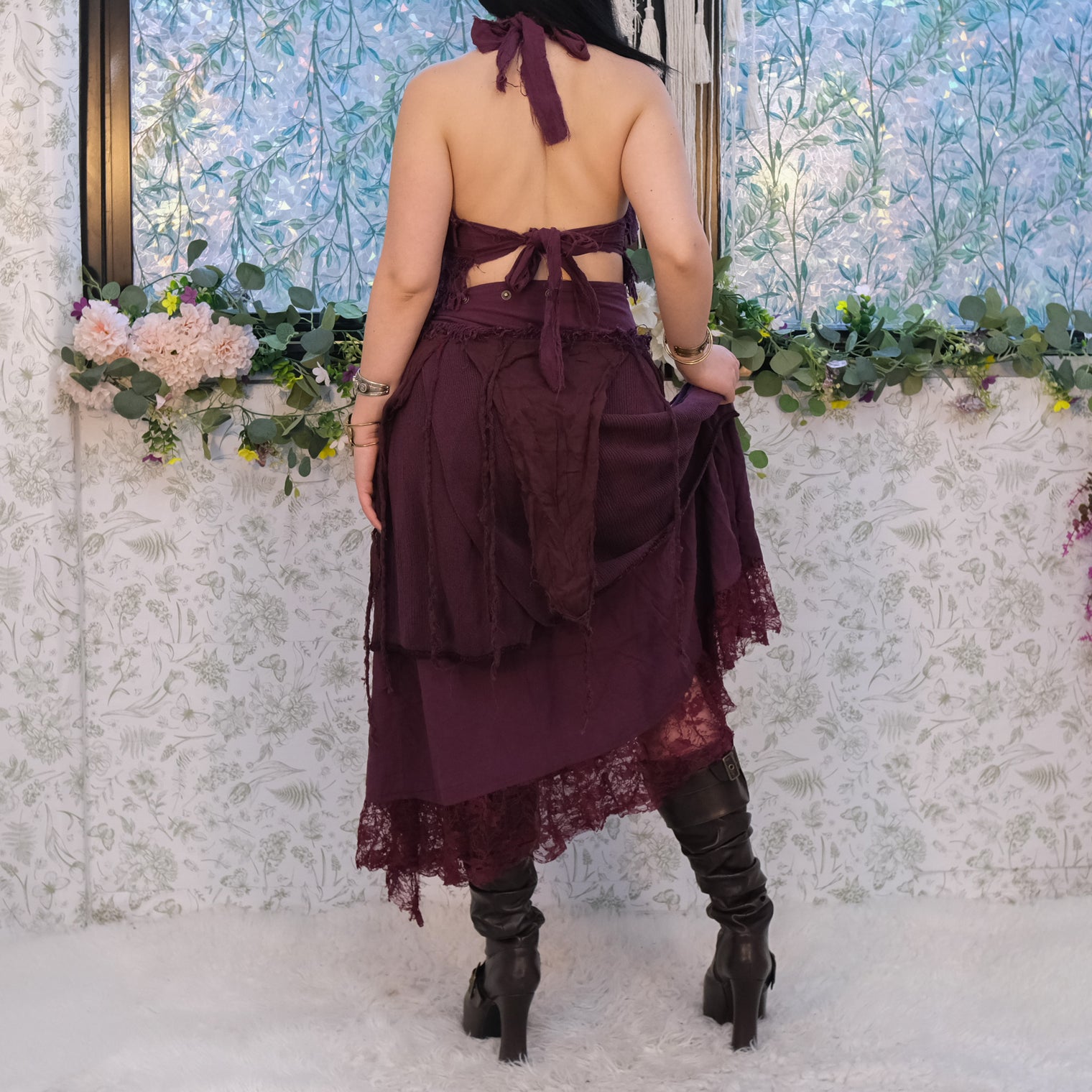 Boho Fairy Layered Festival Wrap Skirt Set with Halter Top