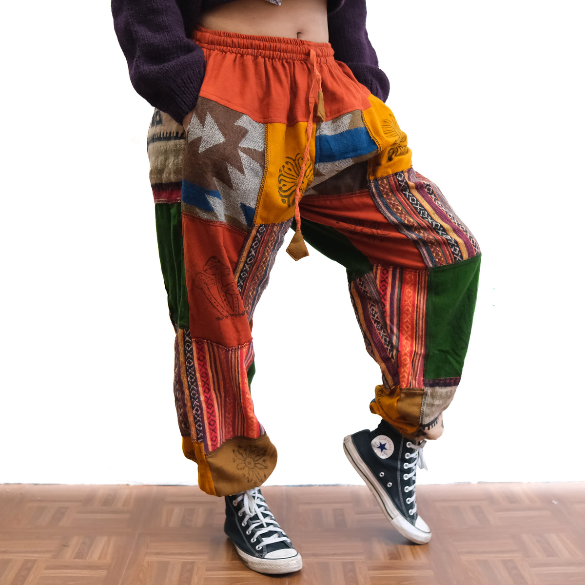 Patch Winter Joggers with Block Print