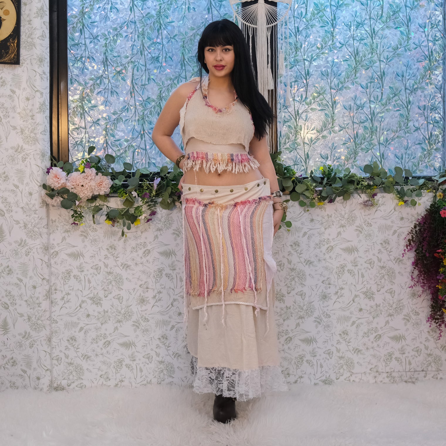 Boho Fairy Layered Festival Wrap Skirt Set with Halter Top