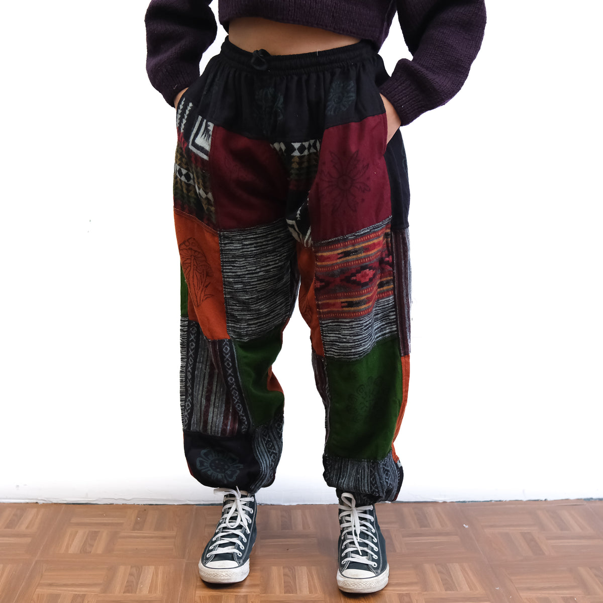 Patch Winter Joggers with Block Print